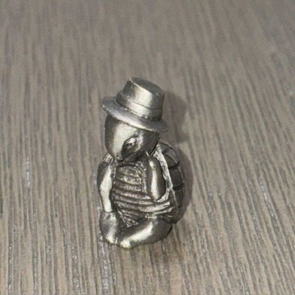 Vintage Bea Line Pewter Turtle in Top Hat Figurine 1" Tall